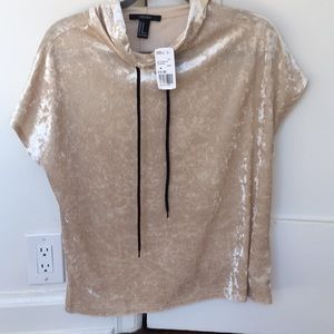 Forever 21 Knit Short Sleeve Hood Top Champagne